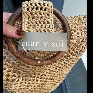 Mar Y Sol Natural Woven Tote with Wooden Handles